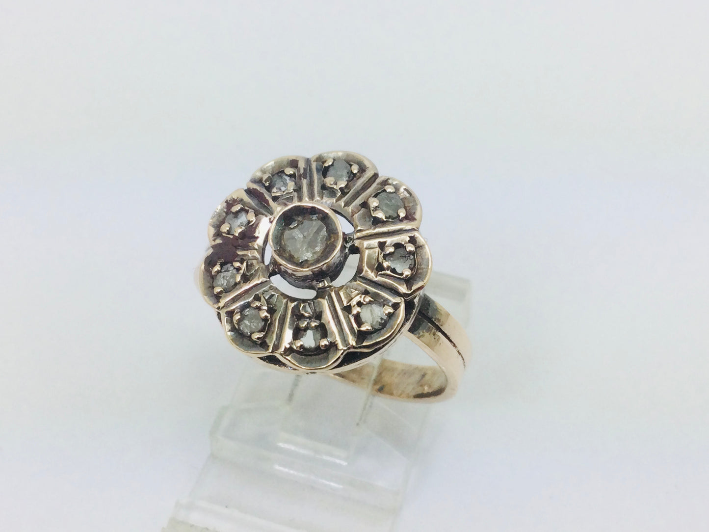 10k Yellow Gold Round Cut 29pt Diamond Vintage Flower Ring