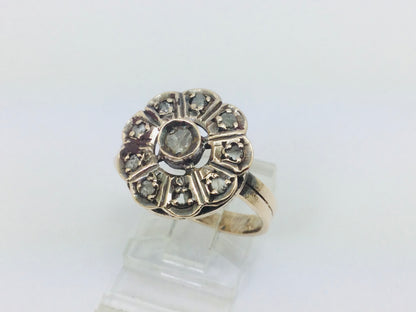 10k Yellow Gold Round Cut 29pt Diamond Vintage Flower Ring