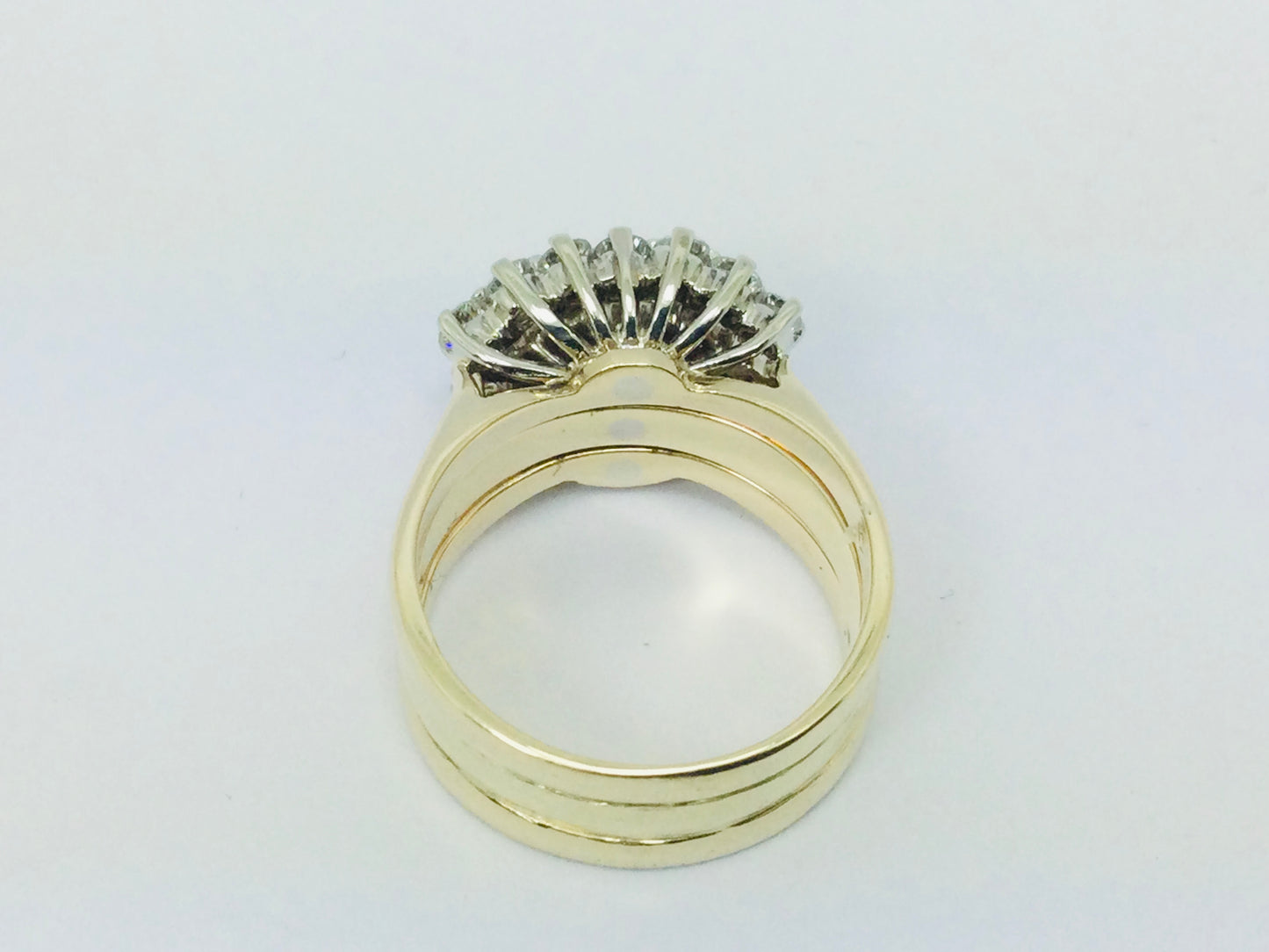 14k Yellow Gold Round Cut 1.11ct Diamond Cluster Engagement and Wedding Ring Set