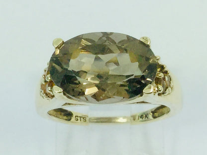 14k Yellow Gold Oval Cut Smokey Topaz November Birthstone Ring