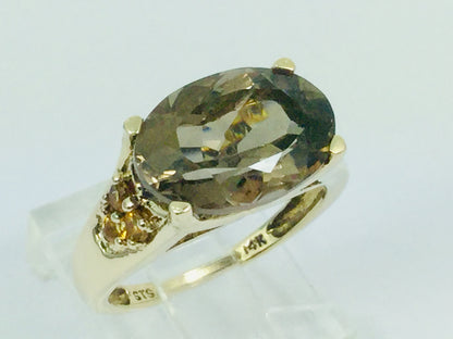 14k Yellow Gold Oval Cut Smokey Topaz November Birthstone Ring