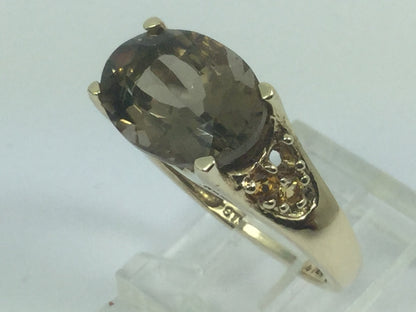 14k Yellow Gold Oval Cut Smokey Topaz November Birthstone Ring