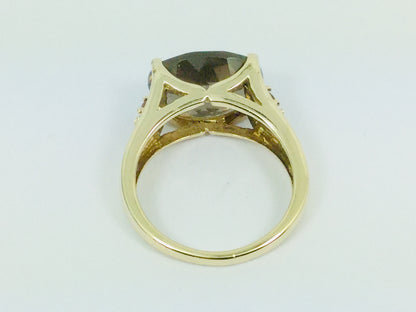 14k Yellow Gold Oval Cut Smokey Topaz November Birthstone Ring