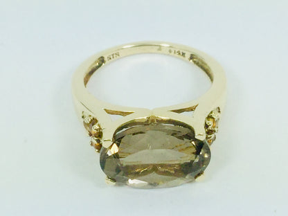 14k Yellow Gold Oval Cut Smokey Topaz November Birthstone Ring