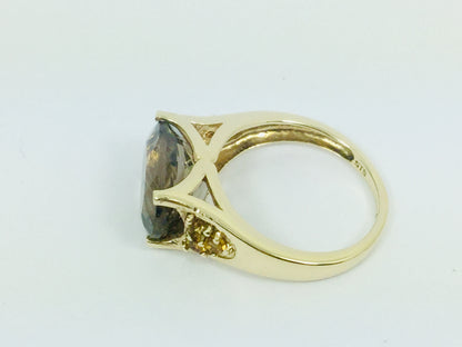 14k Yellow Gold Oval Cut Smokey Topaz November Birthstone Ring