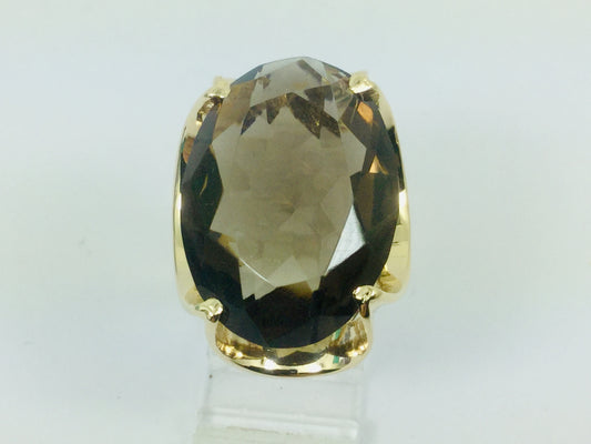 14k Yellow Gold 21.7ct Oval Cut Smoky Topaz November Birthstone Ring