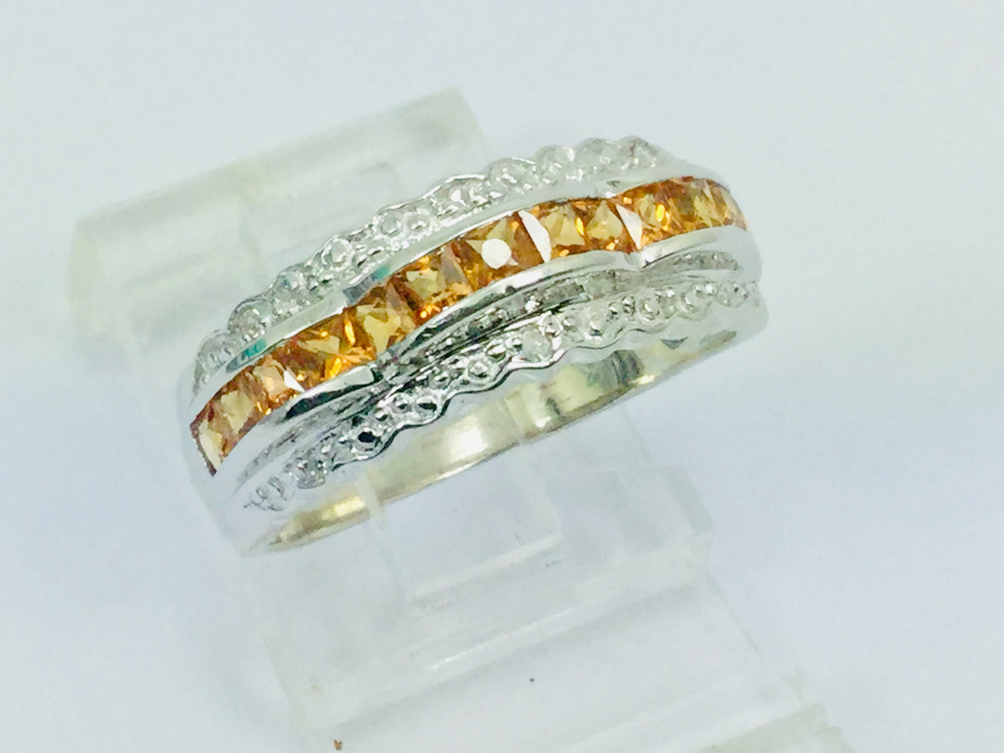 14k White Gold Citrine November Birthstone & Diamond Ring