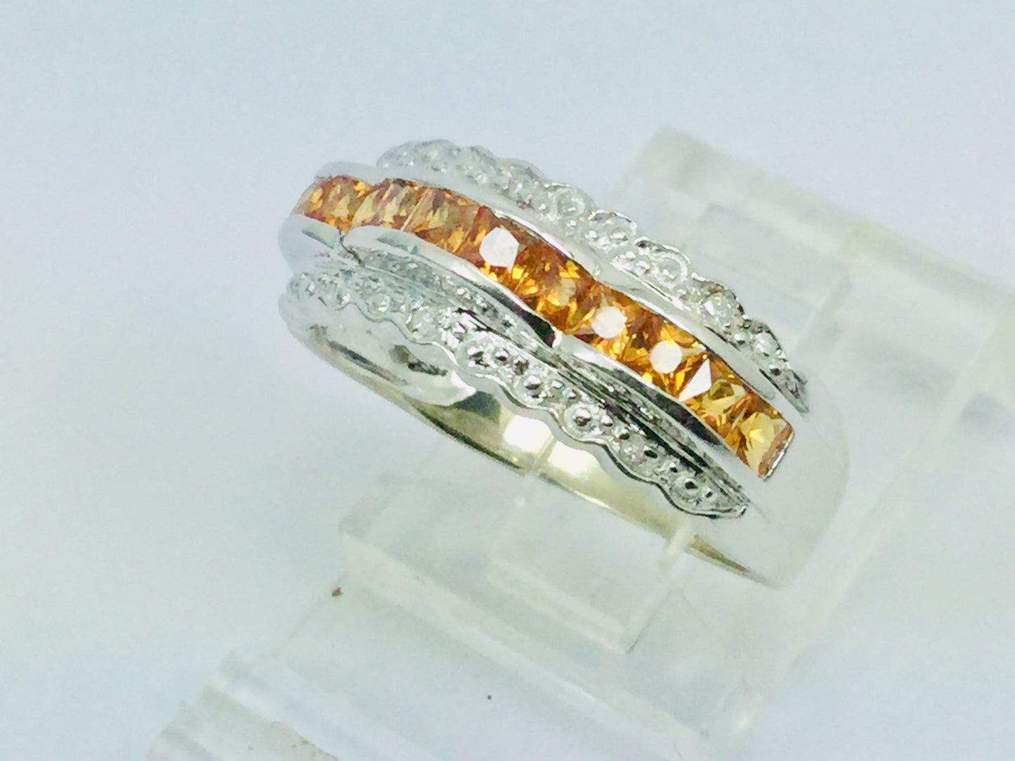 14k White Gold Citrine November Birthstone & Diamond Ring