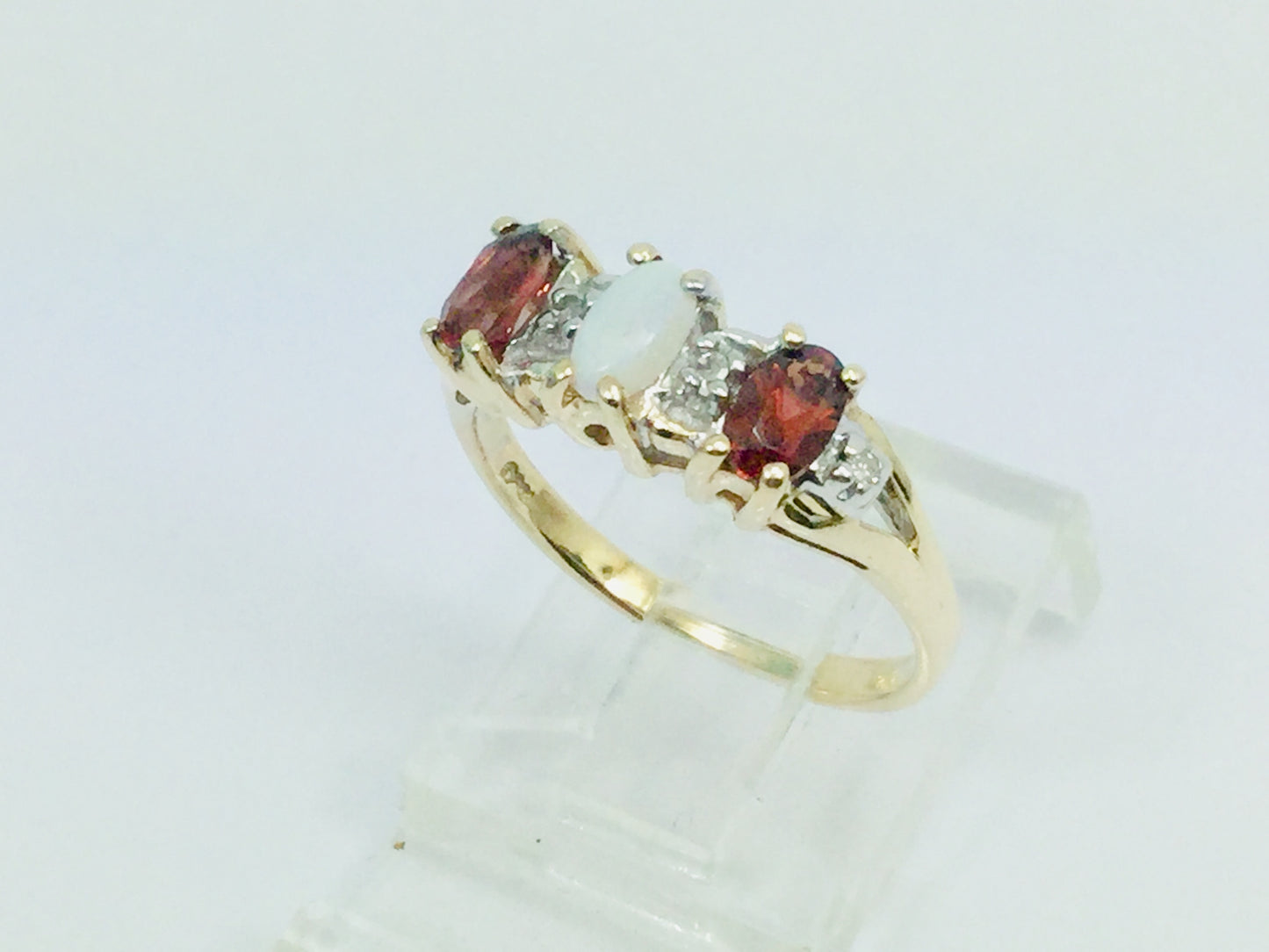 10k Gold Garnet, Green Opal & Diamond January Birthstone Cocktail / Dinner Ring