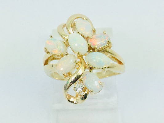 14k Yellow Gold Oval Cut Fire Opal October Birthstone & Diamond Ring