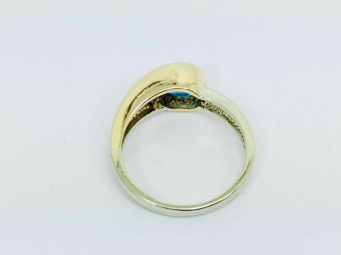 10k White and Yellow Gold Pear Cut Blue Topaz December Birthstone & Diamond Ring