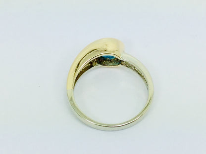 10k White and Yellow Gold Pear Cut Blue Topaz December Birthstone & Diamond Ring