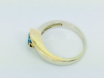 10k White and Yellow Gold Pear Cut Blue Topaz December Birthstone & Diamond Ring