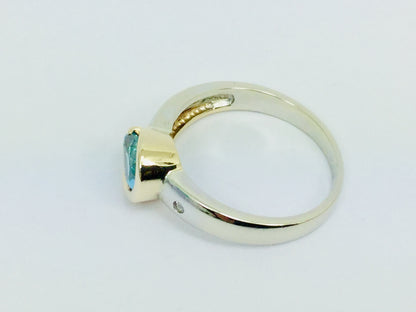 10k White and Yellow Gold Pear Cut Blue Topaz December Birthstone & Diamond Ring