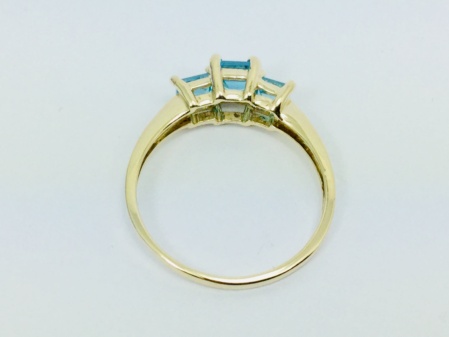 10k Yellow Gold Princess Cut Blue Topaz December Birthstone & Diamond Ring