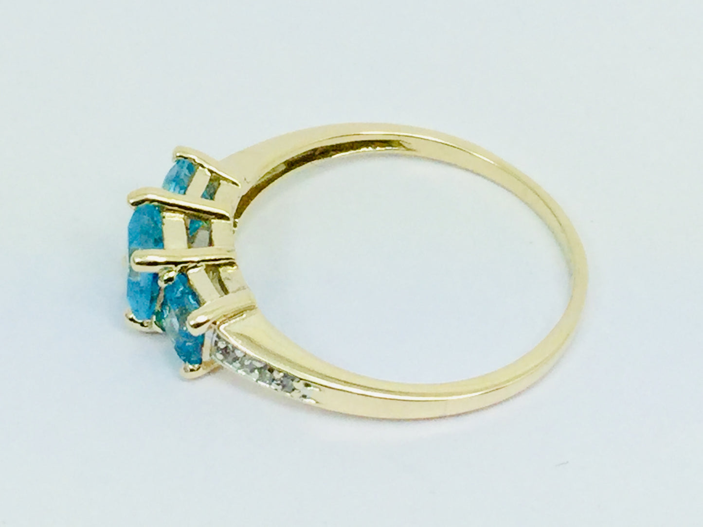 10k Yellow Gold Princess Cut Blue Topaz December Birthstone & Diamond Ring