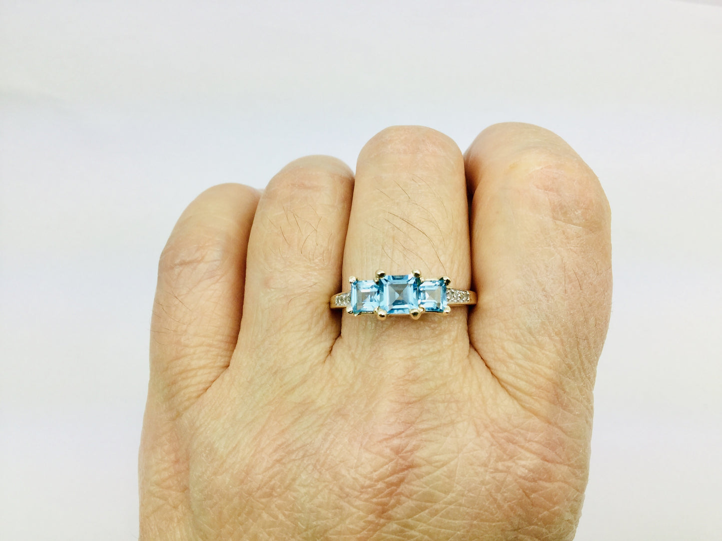 10k Yellow Gold Princess Cut Blue Topaz December Birthstone & Diamond Ring