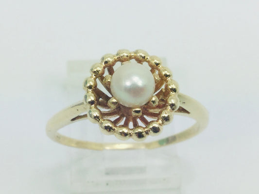 10k Yellow Gold Genuine Pearl June Birthstone Cocktail Ring