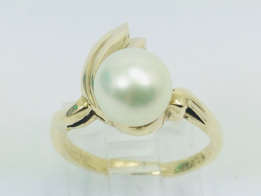 10k Yellow Gold Genuine Pearl June Birthstone Cocktail Ring