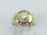 14k Yellow Gold Genuine Pearl June Birthstone & Diamond Ring