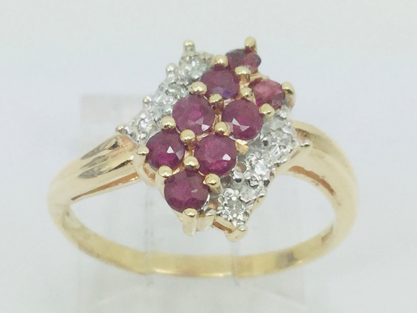 10k Yellow Gold Round Cut 40pt Ruby July Birthstone & 3pt Diamond Row Set Cluster Ring