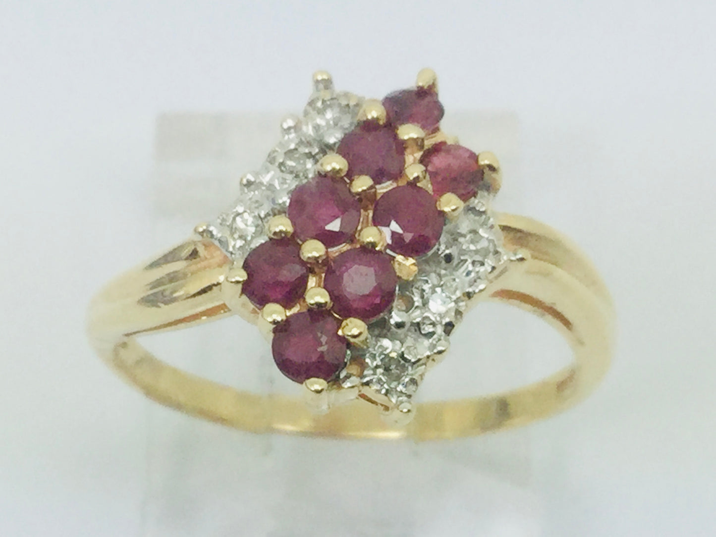 10k Yellow Gold Round Cut 40pt Ruby July Birthstone & 3pt Diamond Row Set Cluster Ring