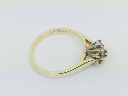 10k Yellow & White Gold Round Cut 20pt Genuine Ruby July Birthstone & 6pt Diamond Halo Ring