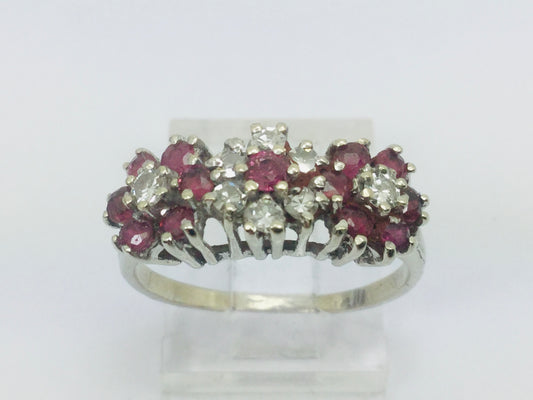 14k White Gold Round Cut 40pt Genuine Ruby July Birthstone & 24pt Diamond Halo Flower Ring