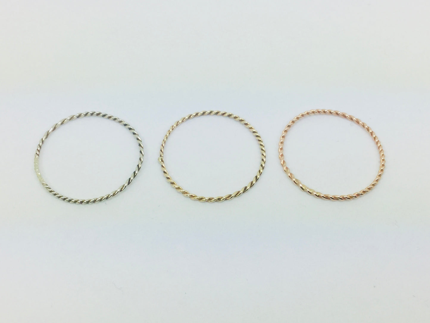 10k Solid Yellow, Rose, or White Gold 1mm Twisted Stackable Band Rings