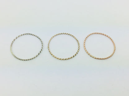 10k Solid Yellow, Rose, or White Gold 1mm Twisted Stackable Band Rings