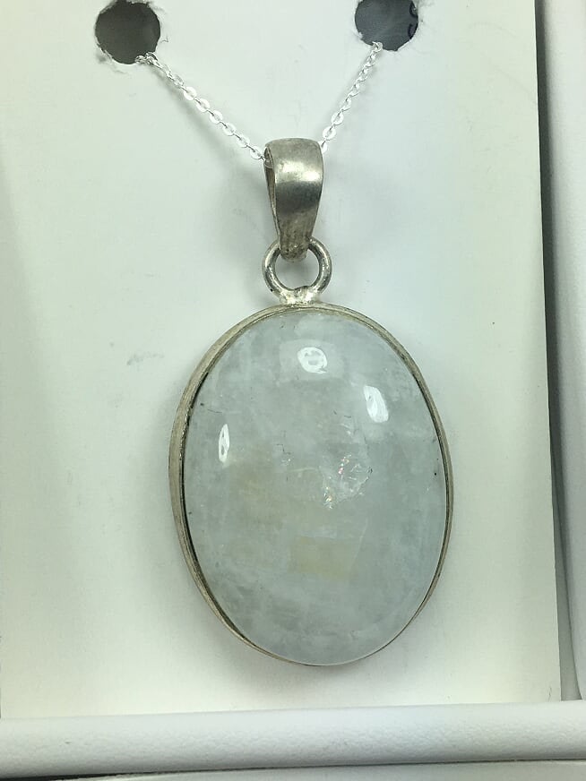 Genuine Moonstone Gemstone On Silver Chain