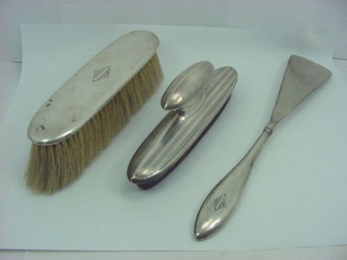 Vintage Birks 3 Piece Sterling Silver Monogrammed Dresser / Vanity Set