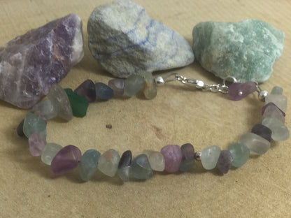 Adjustable Sterling Silver Genuine Gemstone Bracelet With Fluorite ( Stone Of Discernment & Aptitude )