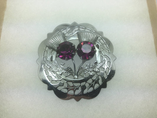 Vintage Sterling Silver Scottish Thistle with Amethyst ( Stone of Spirituality and Contentment ) Brooch / Pin