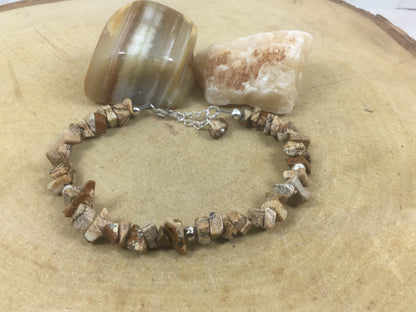 Adjustable Sterling Silver Genuine Gemstone Bracelet With Picture Jasper ( Stone Of Global Awareness )