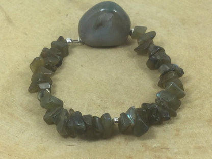 Adjustable Sterling Silver Genuine Gemstone Bracelet With Labradorite ( Temple Of The Stars )