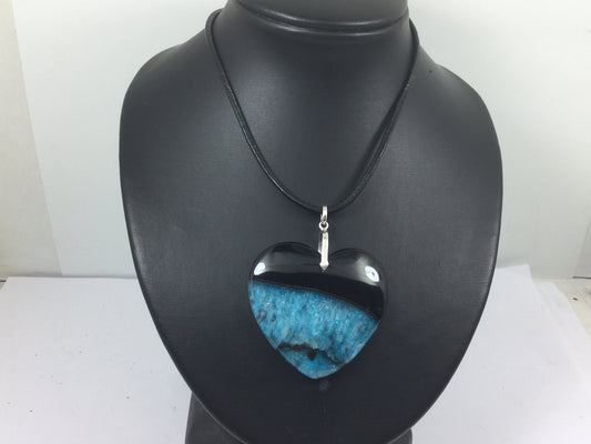 Stunning Genuine Gemstone Heart Shaped Druzy Agate On Leather Cord With Silver Lobster Claw