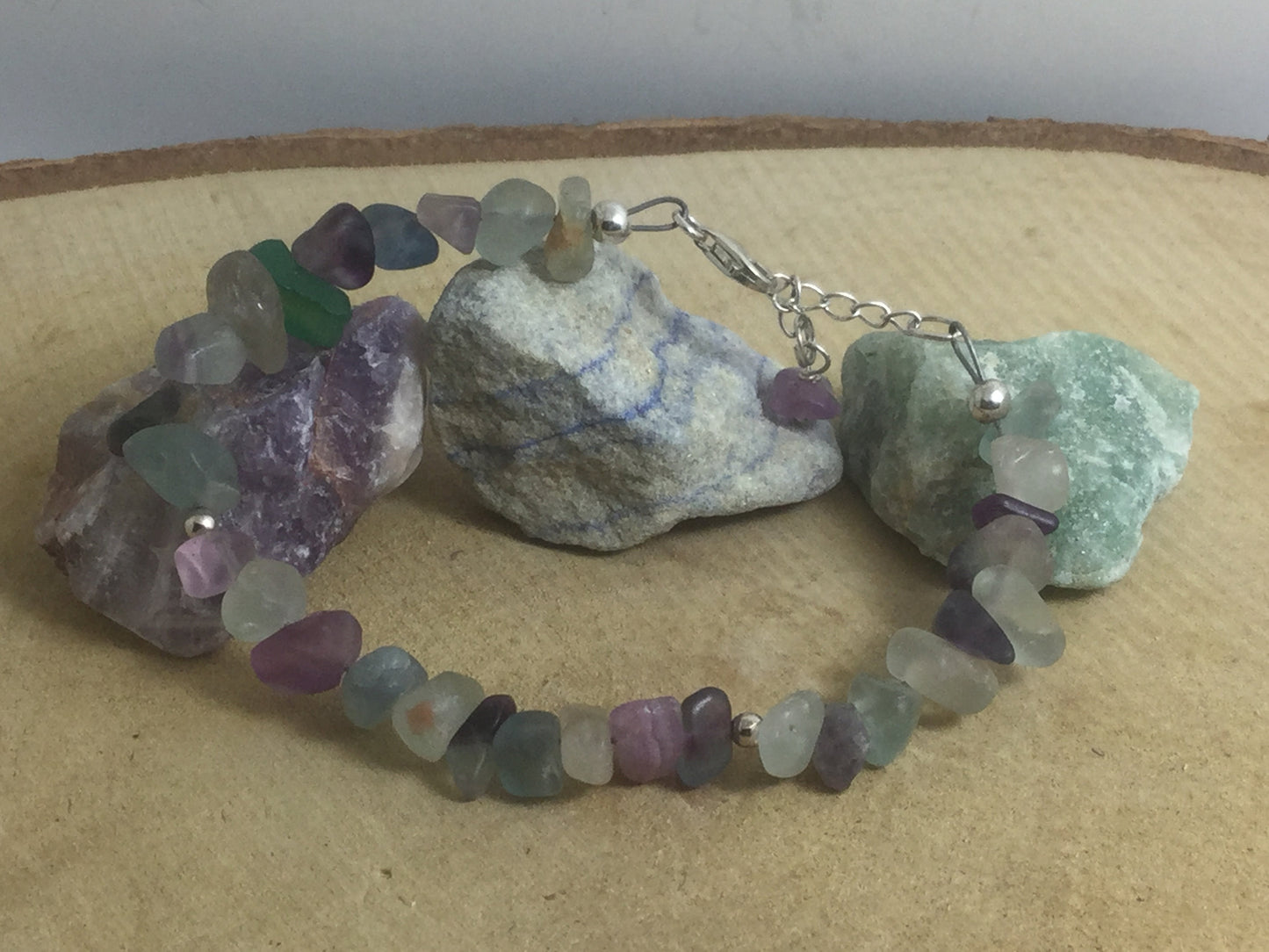 Adjustable Sterling Silver Genuine Gemstone Bracelet With Fluorite ( Stone Of Discernment & Aptitude )