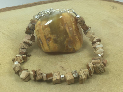 Adjustable Sterling Silver Genuine Gemstone Bracelet With Picture Jasper ( Stone Of Global Awareness )